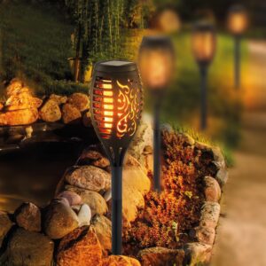 GIGAWATTS 12 LED Solar Lights Outdoor Waterproof Long Lasting Flame GIGAWATTS 12 LED Solar Lights Outdoor Waterproof Long Lasting Flame Fire Lantern Dawn to Dusk Decoration Lighting with Auto On/Off for Home Garden Balcony (Pack of 1)