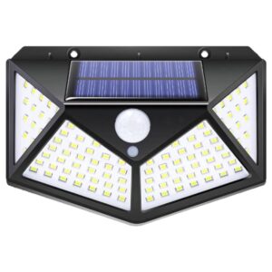 GIGAWATTS GW-601 100 LED Solar Wall Light with 5.5V Panel GIGAWATTS GW-601 100 LED Solar Wall Light with 5.5V Panel BIS Approved 800mAh Battery 120° Wide Angle Wireless Motion Sensor IP65 Rated Security Lamp for Yard Fence Decor (Pack of 1, Cool White)