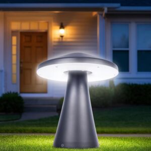 GIGAWATTS MUSROOM Outdoor Gate Light – 12W Integrated Light 101% GIGAWATTS MUSROOM Outdoor Gate Light – 12W Integrated Light 101% Rust & Waterproof Die-Casting Aluminum, Polycarbonate Piller Lamp Base Mount Grey Exterior Fixture for Garden Boundary & Home Entrance