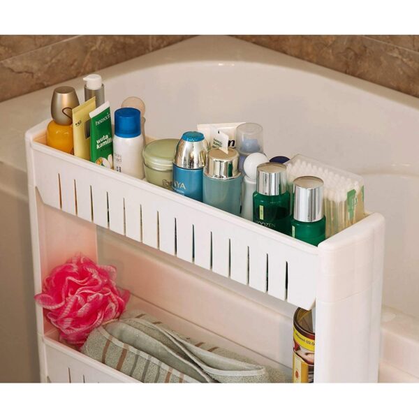 GION Plastic Kitchen Storage Rack Multi Utility Narrow Space Saving Slim Side Storage Organizer Rack Shelf with Wheels for Household Kitchen, Office, Bathroom (1Pcs) (3 Layer)