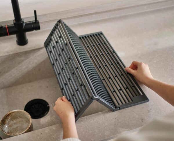 GLOWICK Over Sink Foldable Dish Rack – Roll-up Multipurpose Kitchen Drying Mat For Utensils, Plates, And Veggies – Strong Plastic With Grips – Easy To Clean, Store And Use In Any Modern Kitchen (1Pcs)