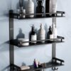 GLOXY Premium Bathroom Shelf Rack - Black Matte Finish 4in1 Stainless Steel Wall Mount Bathroom Soap Rack with Toothbrush Holder - Bathroom Fittings Accessories Set with Multipurpose Hooks