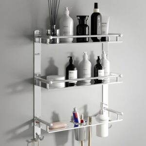 GLOXY Premium Chrome Finish Bathroom Stainless Steel Organizer with Soap GLOXY Premium Chrome Finish Bathroom Stainless Steel Organizer with Soap Holder, Liquid Soap Dispenser and Toothbrush Holder - 6 in 1 Bathroom Rack Shelf for Home, Office, Hotels & Restaurants