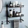 GLOXY Premium Stainless Steel Matt Black Bathroom Shelf Rack 2 GLOXY Premium Stainless Steel Matt Black Bathroom Shelf Rack 2 Layer with Towel or Napkin Holder Rods Black Bathroom Accessories for Home, Office, Hotels & Restaurants