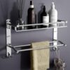 GLOXY Premium Washroom Storage Organizer Rack Shelf with Bathroom Towel Hanger 15 inch - Stainless Steel Chrome Finished Heavy Bathroom Fittings Accessories Set for Home, Office, Hotels & Restaurants