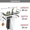 GLOXY Premium Washroom Storage Organizer Rack Shelf with Bathroom Towel Hanger 15 inch - Stainless Steel Chrome Finished Heavy Bathroom Fittings Accessories Set for Home, Office, Hotels & Restaurants