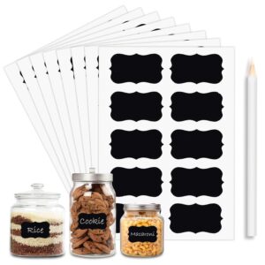 GLUN 100 Piece Waterproof Vinyl Black Labels Stickers for Mason GLUN 100 Piece Waterproof Vinyl Black Labels Stickers for Mason Jar Glass & Plastic Bottles, 100 Labels Piece Stickers with 1 Piece White Pencil, Self-Adhesive Spice