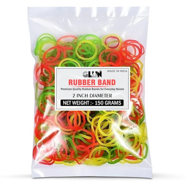GLUN® 2 Inch Multicolour Rubber Band 150 Gram Pack, Fluorescent Multicolor, Strong & Stretchable for Home, Office & Kitchen Use