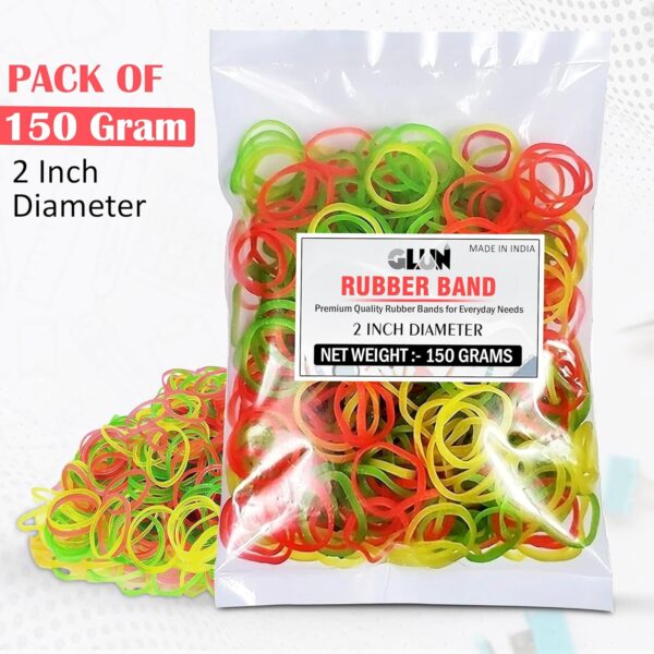 GLUN® 2 Inch Multicolour Rubber Band 150 Gram Pack, Fluorescent Multicolor, Strong & Stretchable for Home, Office & Kitchen Use