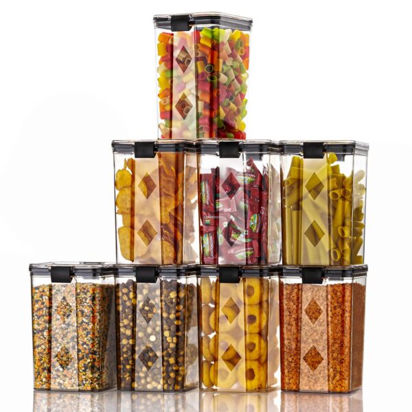 GOLWYN Air Tight Containers For Kitchen Storage Set, Plastic Boxes For Storage, Kitchen Organizer & Kitchen Accessories Items (700Ml And 1100 Ml, 8 Pcs)(Plastic), Transparent
