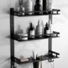 GRIVAN 5 in 1 Heavy-Duty 3 Layer Stainless Steel Bathroom Shelf Racks with Dual Soap Holder, Toothbrush Holder and Tumbler for Bathroom Accessories and Fittings (Black Matte)