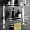 GRIVAN Multipurpose Stainless Steel Double Layer Shelf with Towel Rod I Multipurpose Wall Mount Bath Shelf Organizer l Bathroom Shelf and Rack I Bathroom Accessories - Chrome Finish, Silver