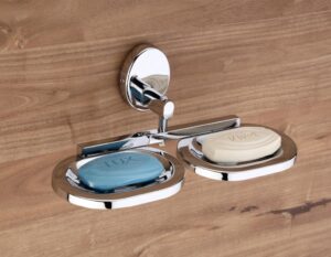 GRIVAN Wall Mount Stainless Steel Round Shape Double Soap Holder/Stand/Dish for Bathroom, Soap Tray for Bathroom Wall/Bathroom Accessories SS304