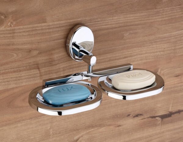 GRIVAN Wall Mount Stainless Steel Round Shape Double Soap Holder/Stand/Dish for Bathroom, Soap Tray for Bathroom Wall/Bathroom Accessories SS304