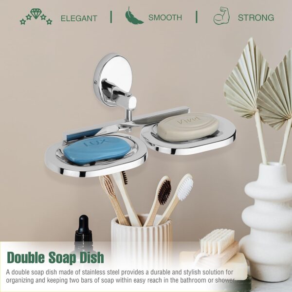 GRIVAN Wall Mount Stainless Steel Round Shape Double Soap Holder/Stand/Dish for Bathroom, Soap Tray for Bathroom Wall/Bathroom Accessories SS304