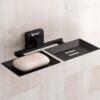 GRIVAN Wall Mounted Stainless Steel Black Matt Finish Square Shape GRIVAN Wall Mounted Stainless Steel Black Matt Finish Square Shape Double Soap Holder for Bathroom, Soap Stands/Soap Tray for Bath Dish Bathroom Accessories and Fittings Rust Free (Set of 1)