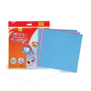 Gala Actifiber Kitchen Sponge Cloth for Table Tops and Glass Wipe (Combination of Microfiber and PVA Cloth) 3 Pcs,Multicolor