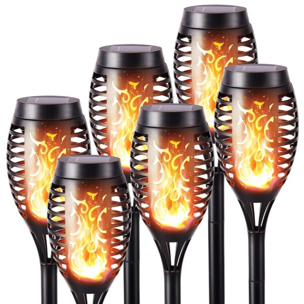 Geemoo 6 Pack Solar Flickering Dancing Flame Lights Waterproof Solar Torch Lights for Outdoor Garden Patio Pathway Yard Driveway Decorative