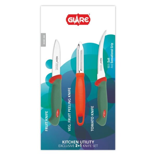 Glare Kitchen - Utility (Exclusive 2 + 1 Pcs. Knife Glare Kitchen - Utility (Exclusive 2 + 1 Pcs. Knife Set) - Stainless Steel, Green