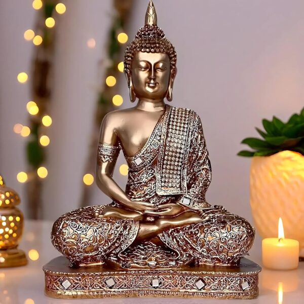 Global Grabbers New 25 Centimetre Meditating Sitting Buddha Statue showpiece Idol Home Decor Items for Living Room and Gifts (Golden2)