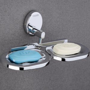 Gloxy Premium Double Soap Holder - Stainless Steel Oval Shape Wall Mount Dual Soap Dish - Rust Free Soap Stand/Soap Tray/Soap Rack for Bathroom & Kitchen Fittings Accessories