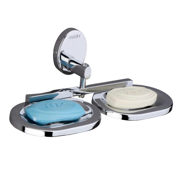 Gloxy Premium Double Soap Holder - Stainless Steel Oval Shape Wall Mount Dual Soap Dish - Rust Free Soap Stand/Soap Tray/Soap Rack for Bathroom & Kitchen Fittings Accessories