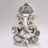 Gold Art India 999 Matte Silver Plated Antique Mukut Ganesha - 3.5" - Perfect for Gifting, Home Decor, Car Dashboard Murti Ganpati Idol for Home Decor Puja Statue Gift for Office Desk Puja Room, God
