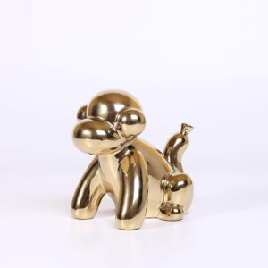 Gold Home Décor Balloon Figurine Accent, Small Ceramic Animal Statue Handmade Sculpture Ornament (Monkey)