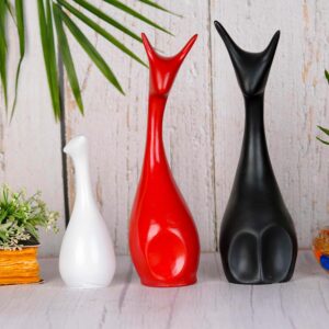 Golden-ebuyz ProductsDeer Family Set of 3 Showpiece Piano Finish for Home Decor, Luxury Decorative Animal Statue Gifts (Red, Black & White)