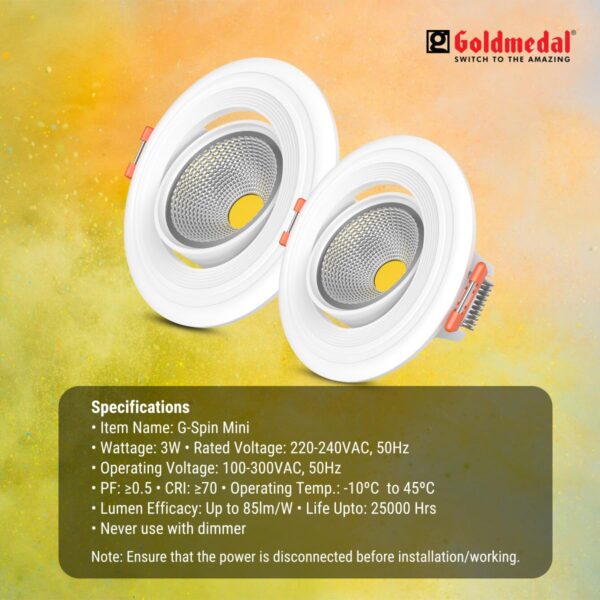 Goldmedal-G-Spin-Mini-3W-LED-Round-Spot-Light-Concealed-Junction-Box-Suitable-for-Home-Office-Restaurant-ShopHigh-LumenCut-Out-Size-–-O2.16-Warm-White-3000K.jpg Goldmedal G-Spin Mini 3W LED Round Spot Light Concealed Junction Box | Suitable for Home, Office, Restaurant, Shop|High Lumen|Cut Out Size – Ø2.16 | Warm White (3000K)