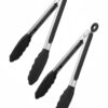 Grab 2Pc Silicone Food Tongs for Kitchen, Barbeque and Serving - 9 inch - 1 Year Warranty - FDA Approved Silicone, 315°C Heat-Resistant, Salad Tong, Serving Tong, BBQ Tong - Black (2)