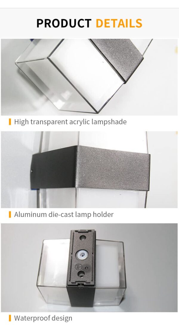 Groeien LED 12 watt Modern Outdoor Acrylic Wall lamp Decorative Garden Light Up and Down Light Waterproof Outdoor Light (Square)