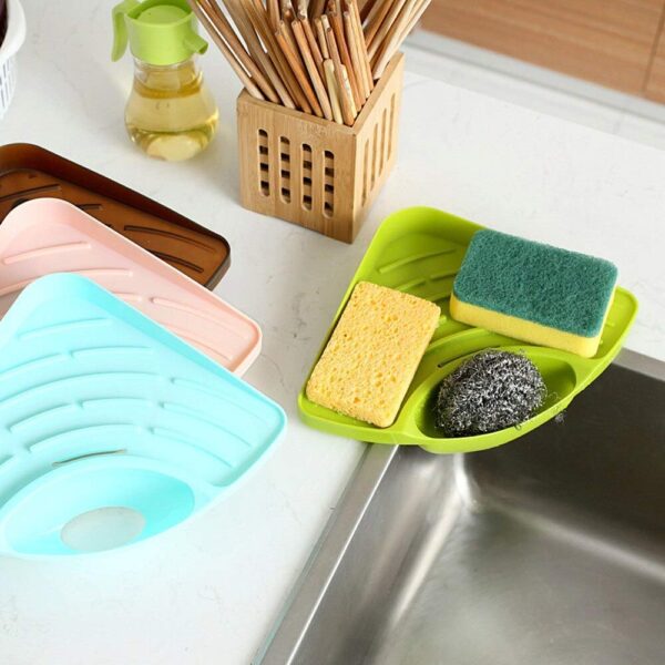 HAKKU Triangular Shape 2 Sink Basket, Corner Kitchen Sink Strainer Basket, Multi-Function Water Storage Tank Drain Rack for Kitchen, Bathroom, Soap Box Organizer (Green, 2)