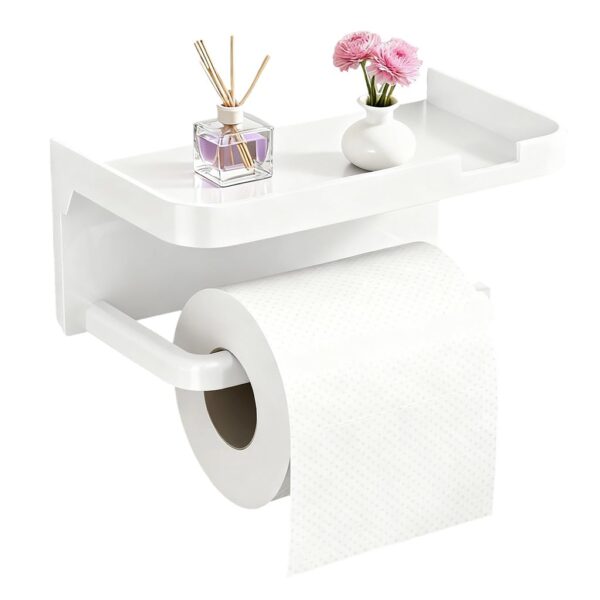 HASTHIP® Toilet Paper Roll Holder with Mobile Stand - Self Adhesive Tissue Holder for Bathroom Toilet Papers Stand Bathroom Accessories(White, Square, 18x10x8cm)