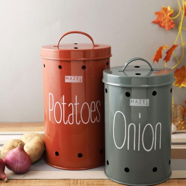 HAZEL Onion Potato Storage Container Set | Kitchen Storage Canisters with Lid | Airtight Leak Proof Steel Jar (Set of 2)