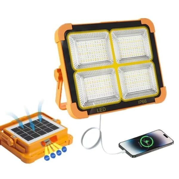 HIYAN'S IMPORT EXPORT Solar LED Street Light with Solar Panel, 336 LED Waterproof Outdoor Flood Light, USB Charging, 4 Lighting Modes, IP66 Weatherproof for Garden, Garage, Farm, Courtyard & Street
