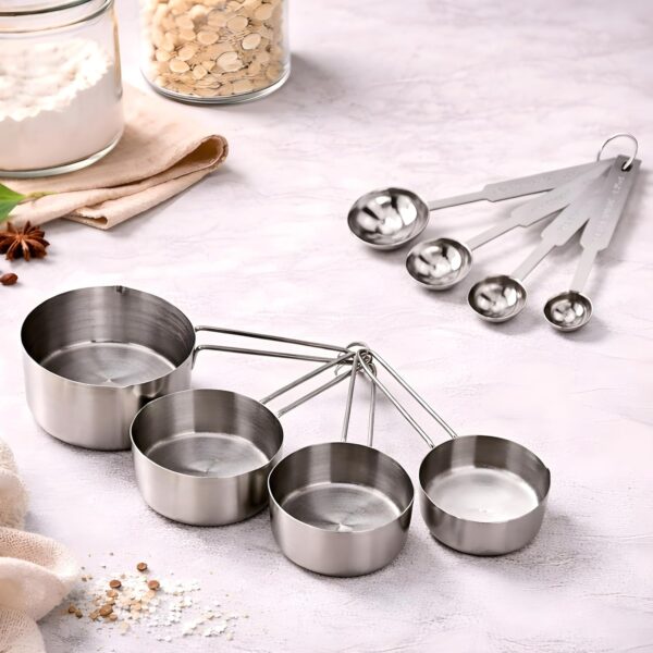 HM Stainless Steel Measuring Cups and Spoons Combo Set | HM Stainless Steel Measuring Cups and Spoons Combo Set | Durable Kitchen Tools for Accurate Cooking Measurements, Ideal for Dry & Liquid Ingredients | Kitchen Baking Essentials