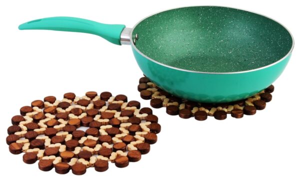 HOKIPO® Kitchen Bamboo Pan Pot Holder Heat Insulation Pad, Round 8 Inch Diameter, 2 Piece Set