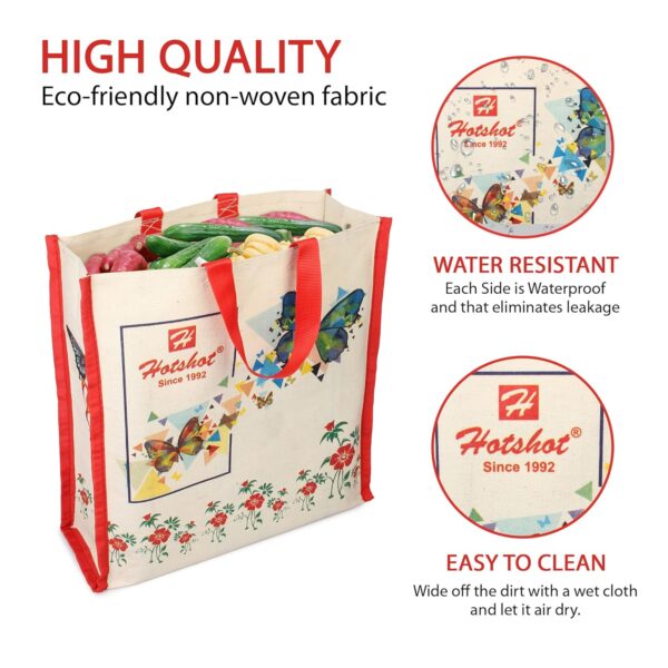 HOT SHOT Hotshot Reusable Medium Heavy Duty Waterproof Shopping Bags - Kitchen Essentials/Grocery Bags with Full Handles (Pack of 1)