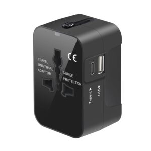 HUMBLE® Universal Travel Adapter with Fast Charging | Dual Ports (USB + Type-C), All-in-One International Worldwide Travel Charger for 150+ Countries (Black)