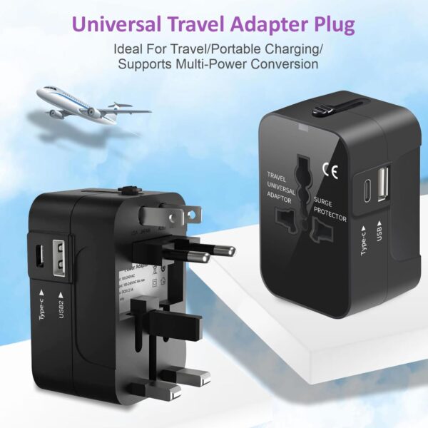 HUMBLE® Universal Travel Adapter with Fast Charging | Dual Ports (USB + Type-C), All-in-One International Worldwide Travel Charger for 150+ Countries (Black)