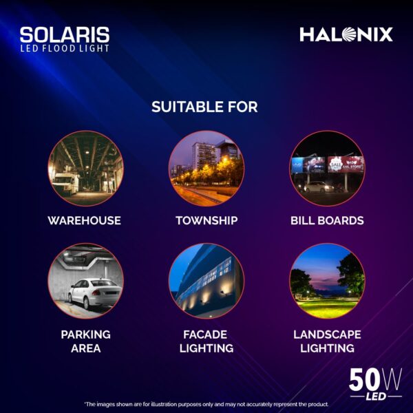 Halonix Aluminium 50W Waterproof Outdoor led Flood Light|Halogen Light, Focus Light for Garage, Parking, Shop -(Cool White)-Pack of 1|Short Circuit & Surge Protection.