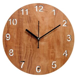 Handcrafted Wooden Wall Clock, 12 Inch, Natural Wood Finish, Large Handcrafted Wooden Wall Clock, 12 Inch, Natural Wood Finish, Large 3D Numbers, Quartz Movement, for Living Room, Bedroom, Office & Home Decor