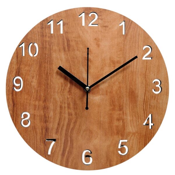 Handcrafted Wooden Wall Clock, 12 Inch, Natural Wood Finish, Large Handcrafted Wooden Wall Clock, 12 Inch, Natural Wood Finish, Large 3D Numbers, Quartz Movement, for Living Room, Bedroom, Office & Home Decor
