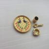 Handmade Decorative small cute Lunch plate for thakurji Kanhaji ladoo Handmade Decorative small cute Lunch plate for thakurji Kanhaji ladoo gopal krishna consisting 1 Plate 1 Glass 1 bowl and 1 spoon of yellow polish made up of metal set of 1