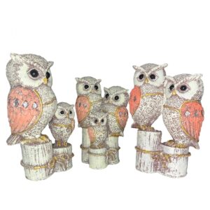 Handmade Resin Owl Family Decorative Statue for Home Decor Sculpture Set Realistic Cartoon Animal Model Statue Home Decoration, Garden Lawn (Owl_3Set) (Multicolor)