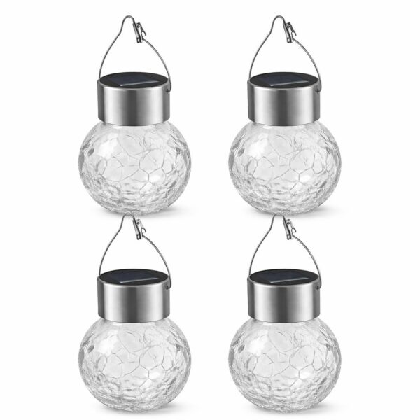 Hanging Solar Lantern Lights, Outdoor Waterproof Cracked Glass Round Ball Lamp, Garden Globe Warm White LED Light for Landscape Walkway Backyard Yard Patio Lawn Pathway (4.7inch) (Pack Of 4)