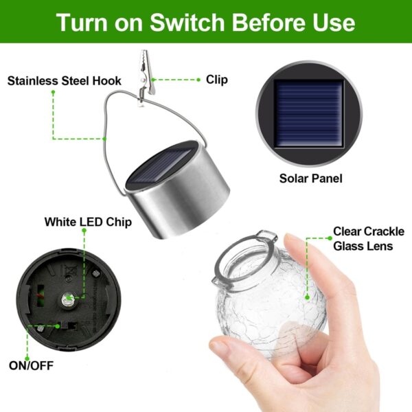 Hanging Solar Lantern Lights, Outdoor Waterproof Cracked Glass Round Ball Lamp, Garden Globe Warm White LED Light for Landscape Walkway Backyard Yard Patio Lawn Pathway (4.7inch) (Pack Of 4)