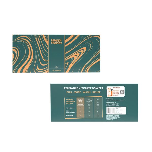 Happi Planet | Reusable Kitchen Towels | 20 Pulls - 2000 Times Washable | Pull Wipe Wash Reuse | Highly Absorbent, Eco-Friendly, Non-Toxic | For Oil, Water, Tea, Ketchup & Flour Stains