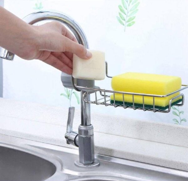 HappyHive Stainless Steel Sink Accessories Organizer, Tap Size Adapter Clips, Storage Rack, Practical Home Kitchen Drain Rack for Placing Soap, detergents, Scrub